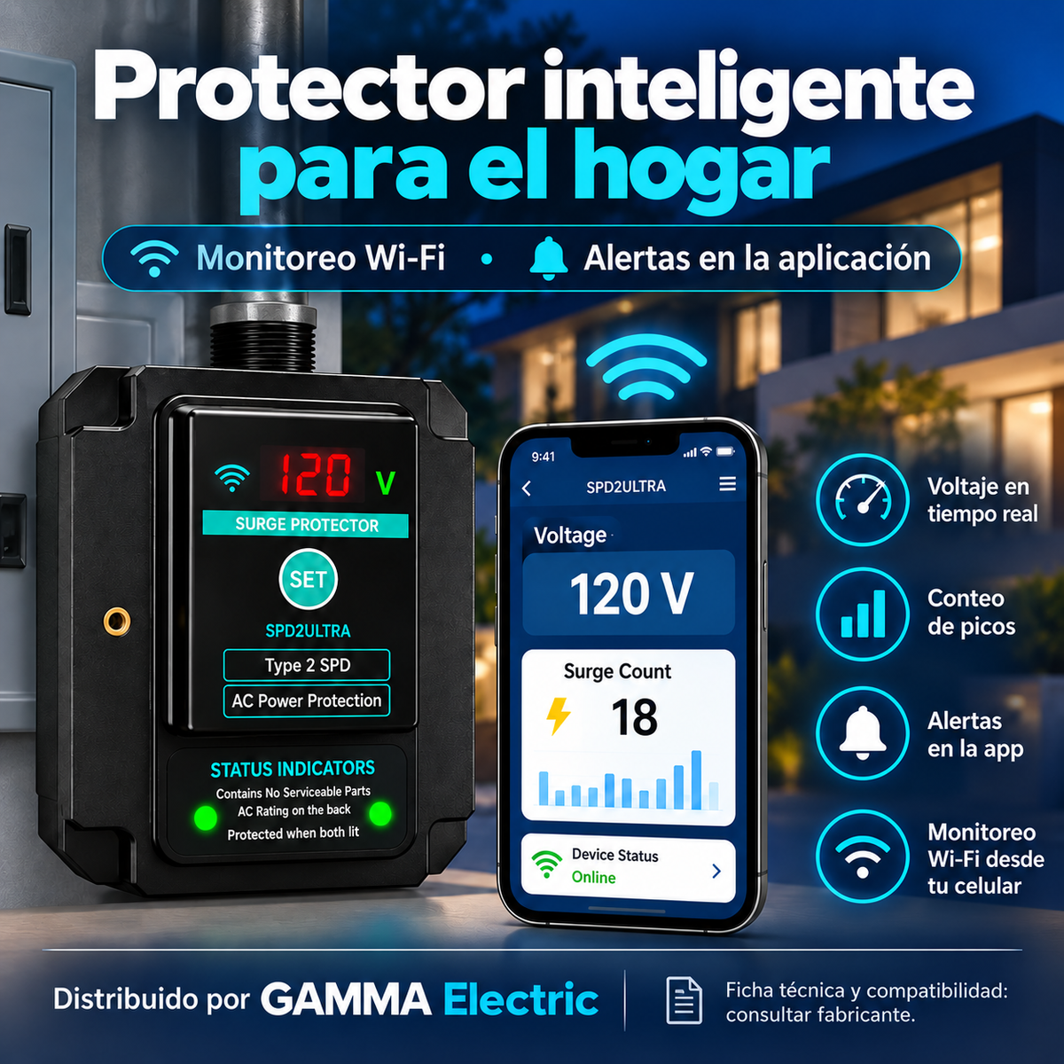 Dispositivo de Protección contra Sobretensiones Inteligente WiFi